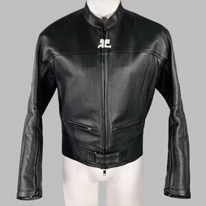 COURREGES Size S Black White Leather Bomber Jacket